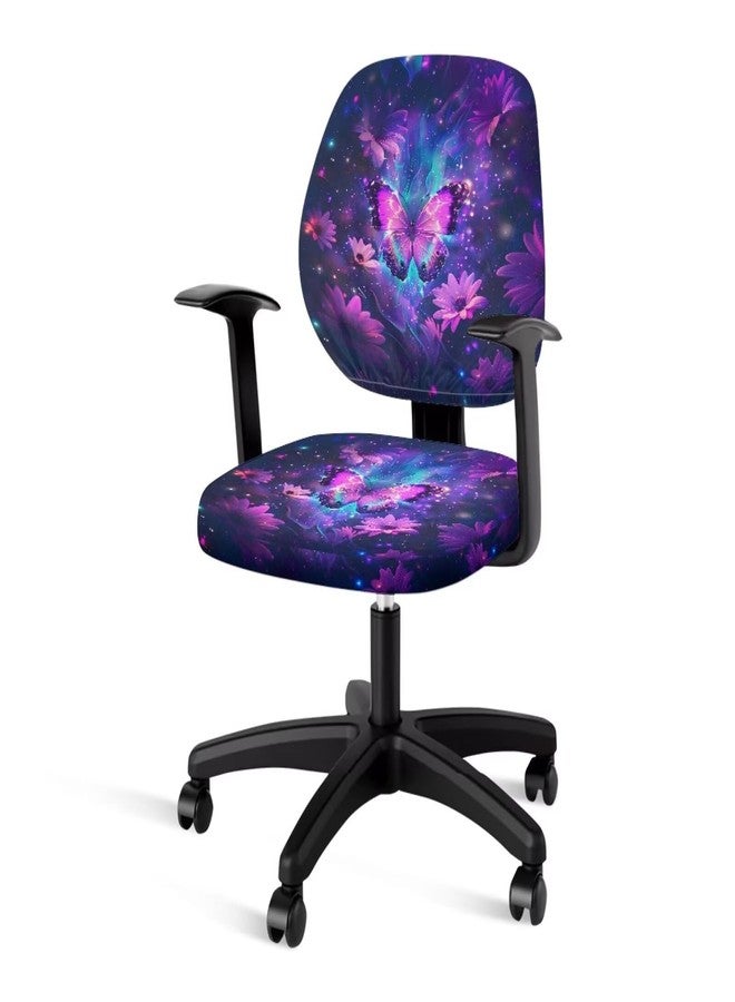 Wanzuoeng Butterfly Daisy Print Office Chair Covers 2 Pack, Galaxy Printed Office Chair Slipcover for Home and Office, Removable Soft Stretchy Rotating Chair Covers, Home Accessories - Image 1